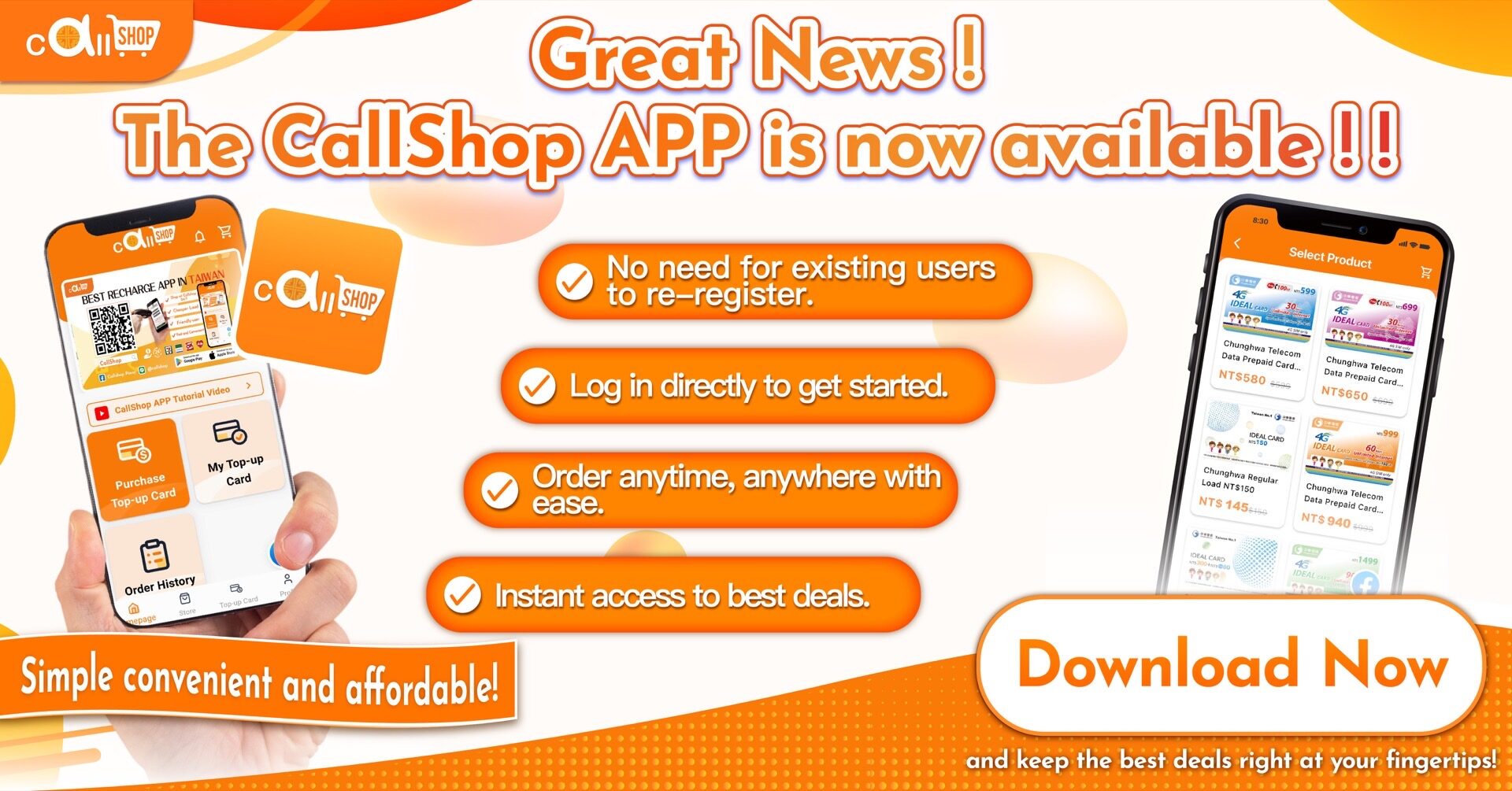 Download CallShop App now and both get rewards! Start your mobile shopping journey.