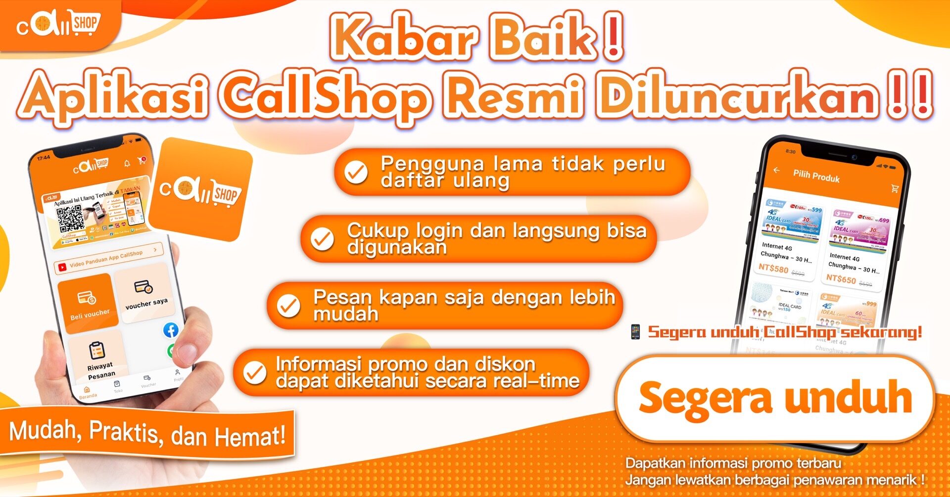 Unduh CallShop App sekarang, keduanya mendapat hadiah! Mulai perjalanan belanja mobile Anda.